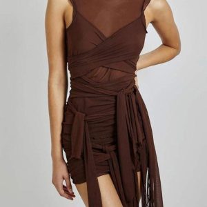 Earth Spirit Draped Dress: Embrace Y2K Aesthetic with Coquette Style and Effortless Elegance