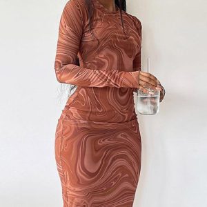 Earthy Watermarble Maxi Dress - Y2K Aesthetic Boho Style for Effortless Chic Looks