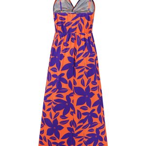 Elegant A-Line Long Dress with Suspender V-Neck and Y2K-Inspired Print Design