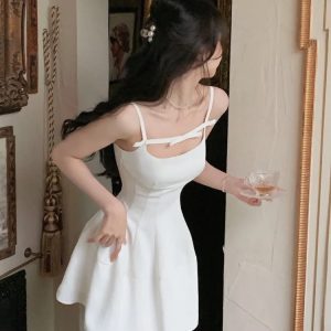 Elegant A-Line Spaghetti Strap Summer Dress for Women - Slim Fit Sleeveless Party Outfit