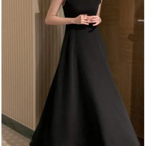 Elegant A-Line Vintage Long Dress for Women - Solid Sleeveless Wedding & Evening Party Dress