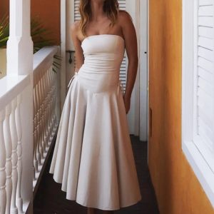 Elegant Backless Bow Strapless Long Dress for Women - Solid Color Splice Slim Fit Evening Party Dress