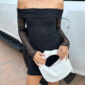 Elegant Backless Long Flare Sleeve Mini Dress - Y2K A-Line Club Party Style