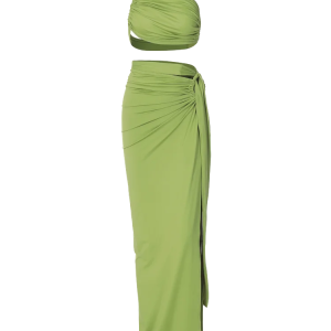 Elegant Backless Maxi Skirt with High Side Slit - Y2K Fashion Pure Skew Collar Design