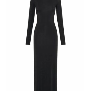 Elegant Backless Side Slit Dress for Women - Sexy Long Sleeve Bodycon Party Evening Dress