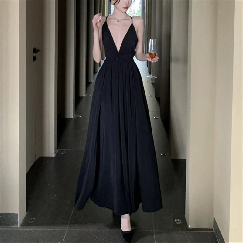 Elegant Black Bodycon Dress for Women - Slim Sleeveless Backless Party Evening Wear