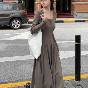 Elegant Black Knitted Midi Dress for Women - Y2K Fashion, Cute & Chic Vintage Style Dress