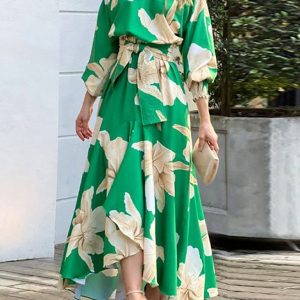 Elegant Commuter Lantern Sleeve Dress in Chic Print - Perfect for Y2K Fashion Lovers