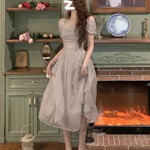 Elegant Fairy Midi Dress - Korean Fashion One Piece for Office & Summer Parties, 2024