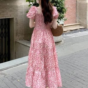 Elegant Floral Folds Dress - Simple Seductive Korean Style for All-Match Autumn Vacations