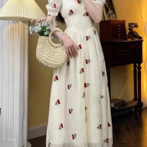 Elegant Floral Midi Dress - Vintage Casual Chic A-Line for Summer Parties & Birthdays