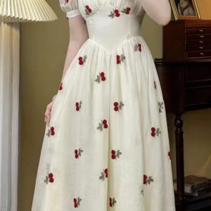 Elegant Floral Midi Dress - Vintage Casual Chic A-Line for Summer Parties & Birthdays