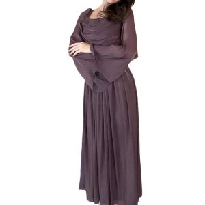 Elegant French Vintage Summer Dress with Square Neck, Flare Sleeves, and Pleated High Waist