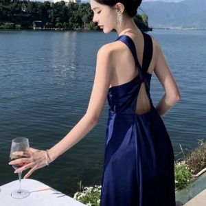 Elegant Halter High Split Maxi Dress for Women - Sleeveless Summer Evening Party Gown