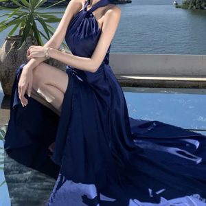 Elegant Halter High Split Maxi Dress for Women - Sleeveless Summer Evening Party Gown