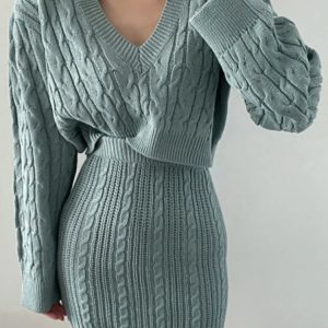 Elegant Knit Skirt Set for Women: Long Sleeve Sweater & High Waist Mini Skirt Outfit 2022