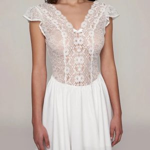 Elegant Lace Splice V-Neck Mini Dress for Women - Short Sleeve Bodycon Party Outfit