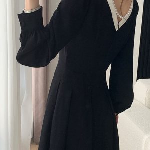 Elegant Long Sleeve A-Line Streetwear Dress with Square Collar and Zipper - 2023 Spring/Summer Fashion