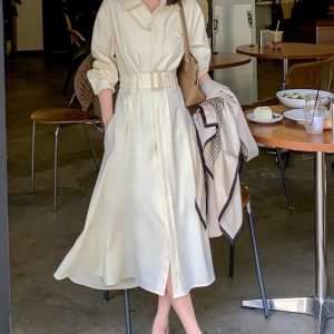 Elegant Long Sleeve Midi Shirt Dress - Casual Y2K Fashion for Effortless Spring Style