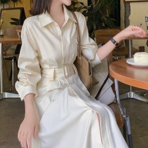 Elegant Long Sleeve Midi Shirt Dress - Casual Y2K Fashion for Effortless Spring Style