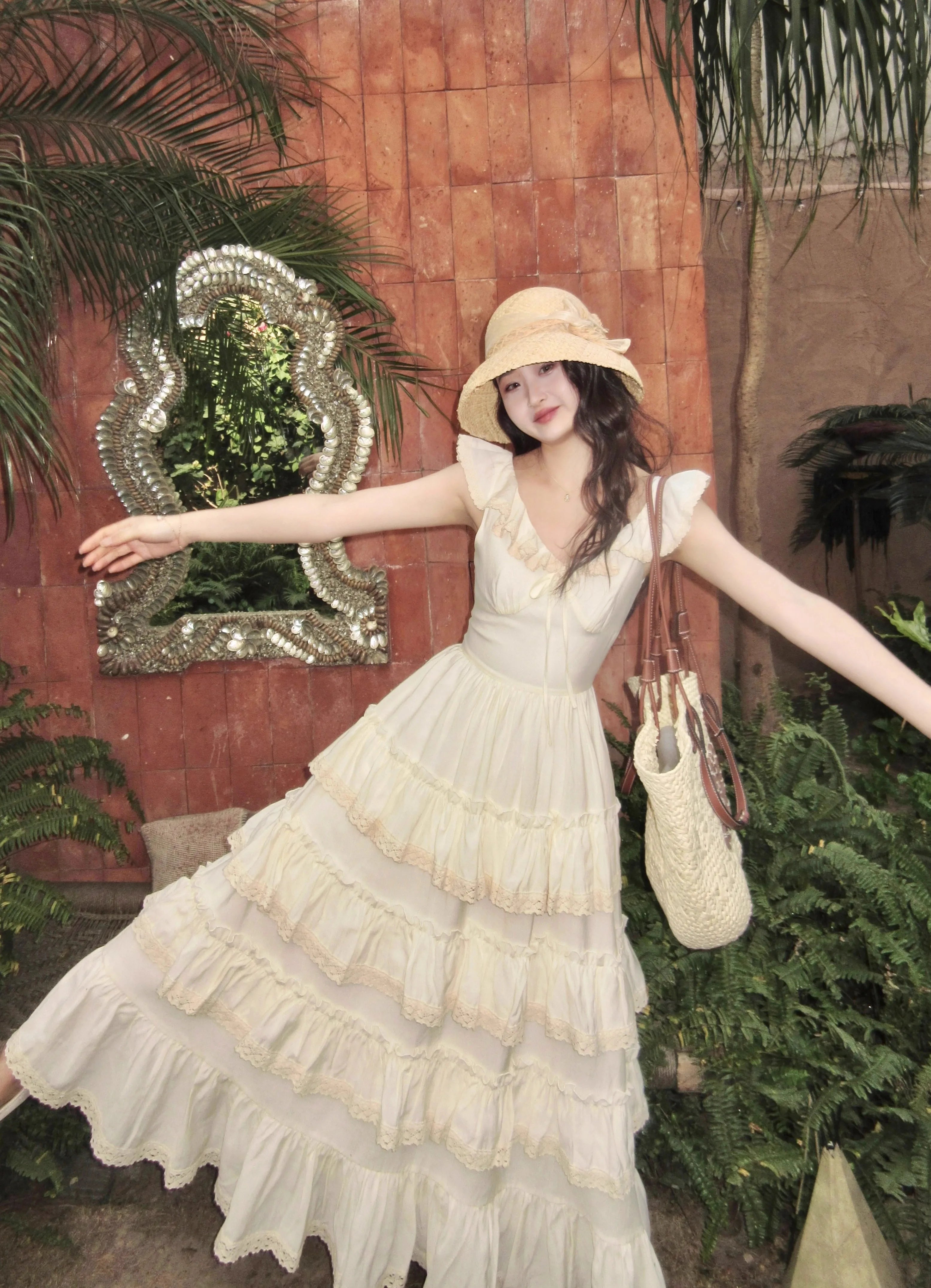 Elegant Midi Dress for Women - Casual Beach & Party Fairy Cake Dress in Pure Color Korean Style