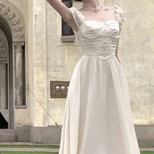 Elegant Off Shoulder A-Line Midi Dress for Women - Vintage French Summer Party Style