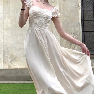 Elegant Off Shoulder A-Line Midi Dress for Women - Vintage French Summer Party Style