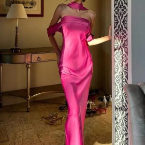 Elegant Off-Shoulder Backless Long Dress for Women - Y2K Aesthetic Party & Wedding Gown