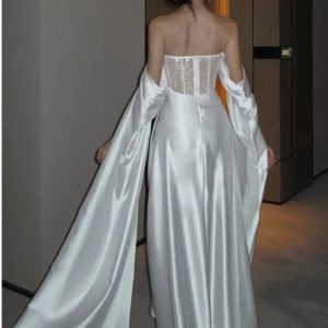 Elegant Off-Shoulder White Wedding Dress with Hollow Out Back for Summer Evening Parties