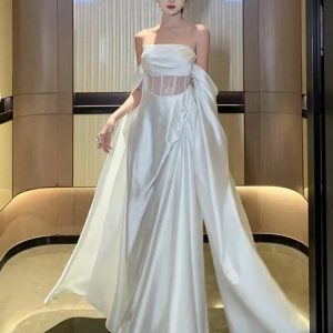 Elegant Off-Shoulder White Wedding Dress with Hollow Out Back for Summer Evening Parties