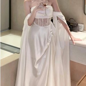 Elegant Off-Shoulder White Wedding Dress with Hollow Out Back for Summer Evening Parties