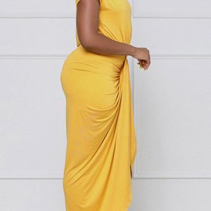 Elegant One-Shoulder Pleated Dress in Y2K Aesthetic for Chic and Stylish Outfits