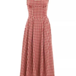 Elegant Plaid Midi Dress - Vintage A-Line Spaghetti Strap for Spring/Summer Holiday Style