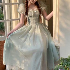 Elegant Puff Sleeve Corset A-Line Dress for Women - Summer Evening Party & Prom Dress