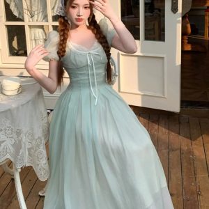 Elegant Puff Sleeve Corset A-Line Dress for Women - Summer Evening Party & Prom Dress