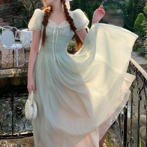 Elegant Puff Sleeve Corset A-Line Dress for Women - Summer Evening Party & Prom Dress