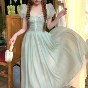 Elegant Puff Sleeve Corset A-Line Dress for Women - Summer Evening Party & Prom Dress