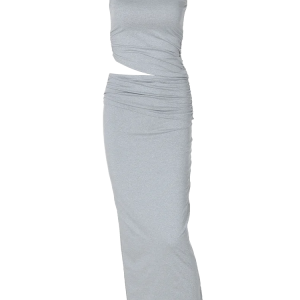 Elegant Ruched Sleeveless Crop Top & Solid Maxi Skirt Set - Y2K Fashion Co-Ord for Spring