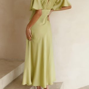 Elegant Ruffle Sleeve Split Long Dress - Y2K Aesthetic Maxi Dress for Chic Style