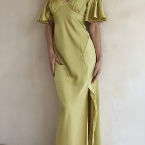 Elegant Ruffle Sleeve Split Long Dress - Y2K Aesthetic Maxi Dress for Chic Style