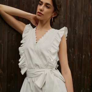 Elegant Ruffle Trim Belted Maxi Dress - Y2K Fashion Inspired Aesthetic Outfit