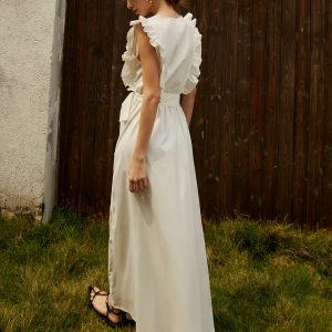 Elegant Ruffle Trim Belted Maxi Dress - Y2K Fashion Inspired Aesthetic Outfit