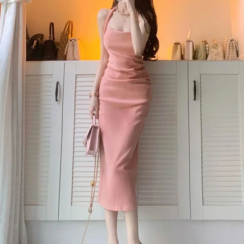 Elegant Sleeveless Sling Dress for Women - Sexy Wrap Party Dress in Korean Y2K Fashion 2024