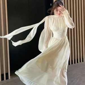 Elegant Slim Ruffle Dress for Women - Summer Graduation Evening Party Chiffon Bubble Sleeve Robe