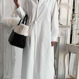 Elegant Solid A-Line Shirt Dress with Long Sleeves and Turn Down Collar for Spring/Summer