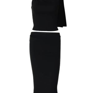 Elegant Solid Sleeveless Crop Top & Bodycon Midi Skirt Set - Chic Y2K Fashion for Parties