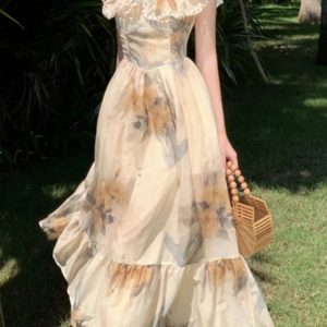 Elegant Summer Floral Ruffle A-Line Dress for Women - Sleeveless Casual Party Robe