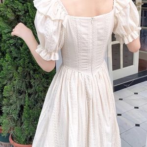 Elegant Summer Midi Dress - Vintage French Style, Casual Short Sleeve, Office & Party Ready