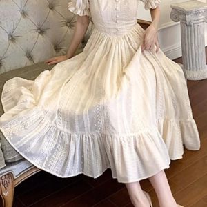 Elegant Summer Midi Dress - Vintage French Style, Casual Short Sleeve, Office & Party Ready