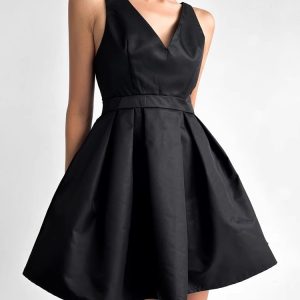 Elegant V-Neck Open Back High Waist Little Black Dress for Y2K Fashion Aesthetic